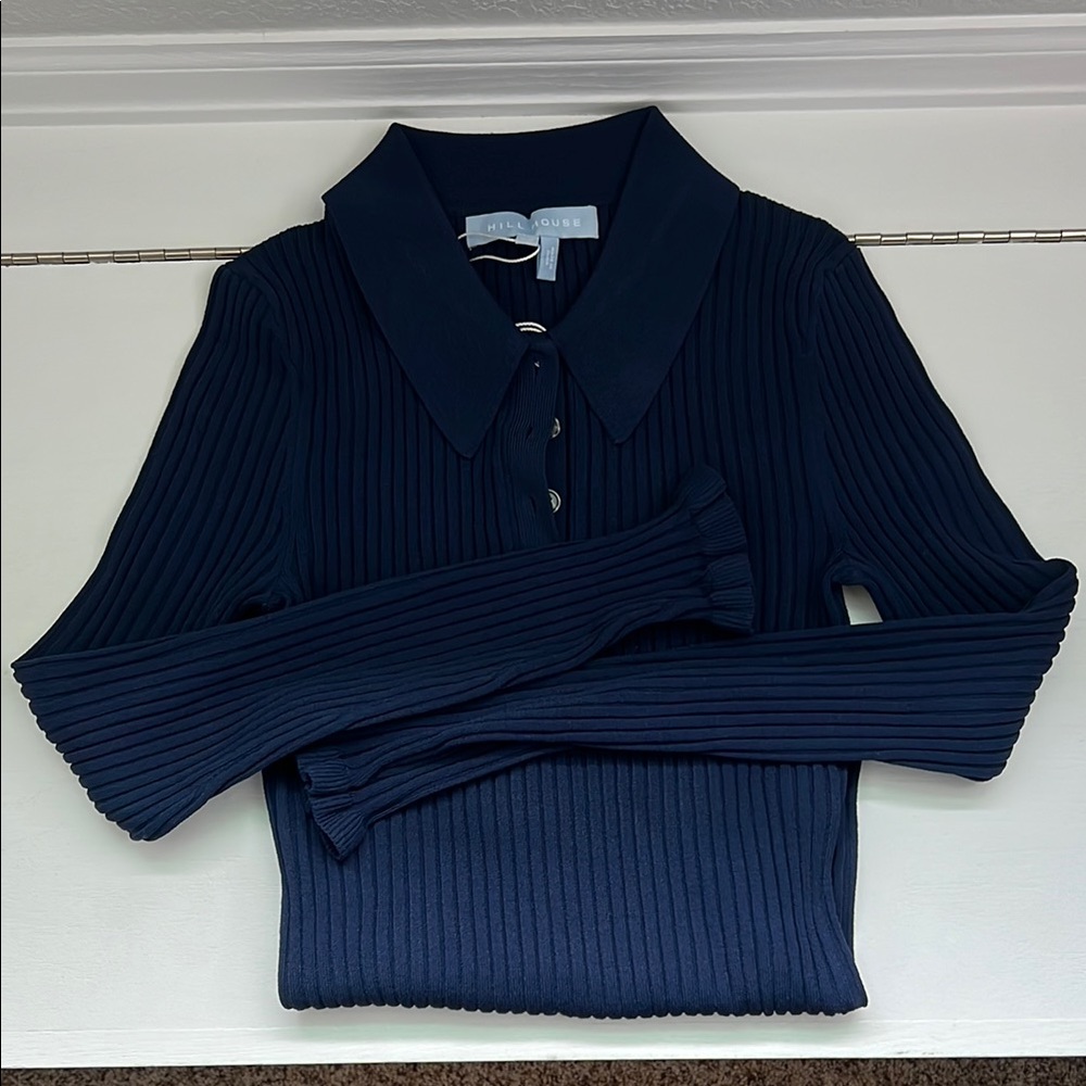 Hill House Midnight Blue Ribbed Polo Top